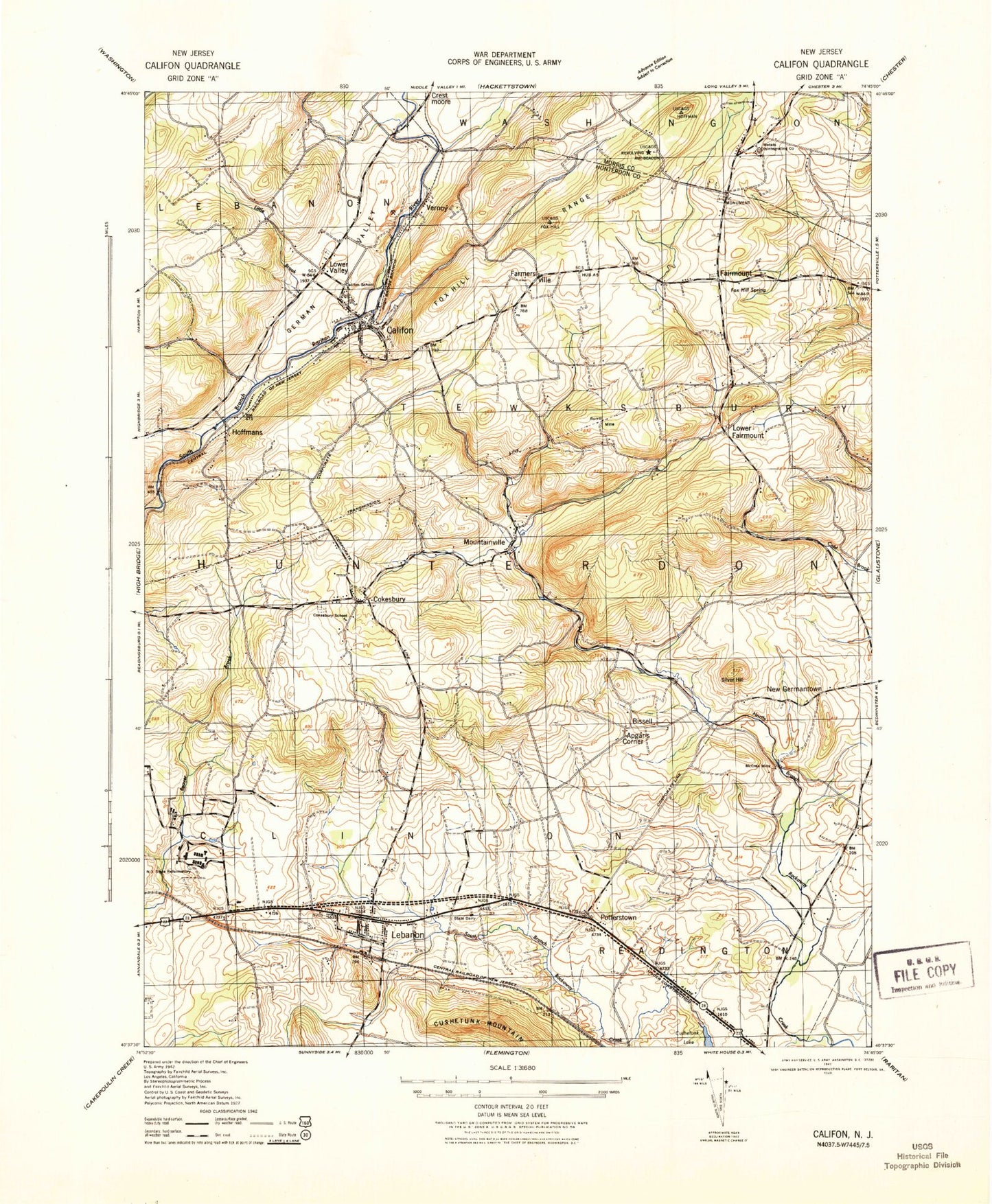 Classic USGS Califon New Jersey 7.5'x7.5' Topo Map Image