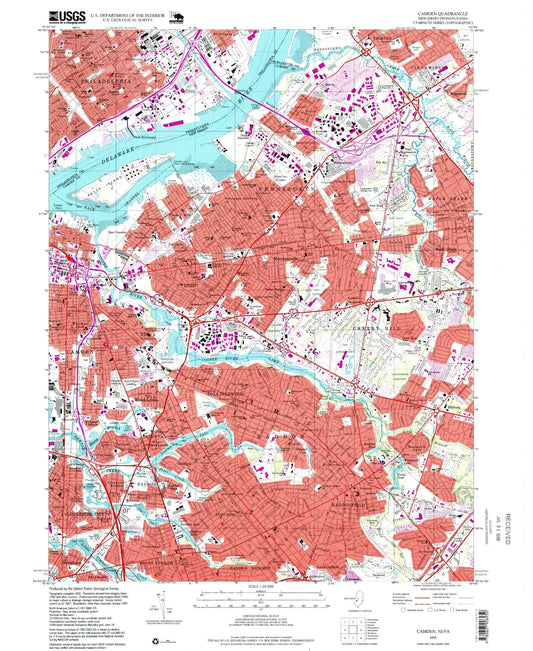 Classic USGS Camden New Jersey 7.5'x7.5' Topo Map Image