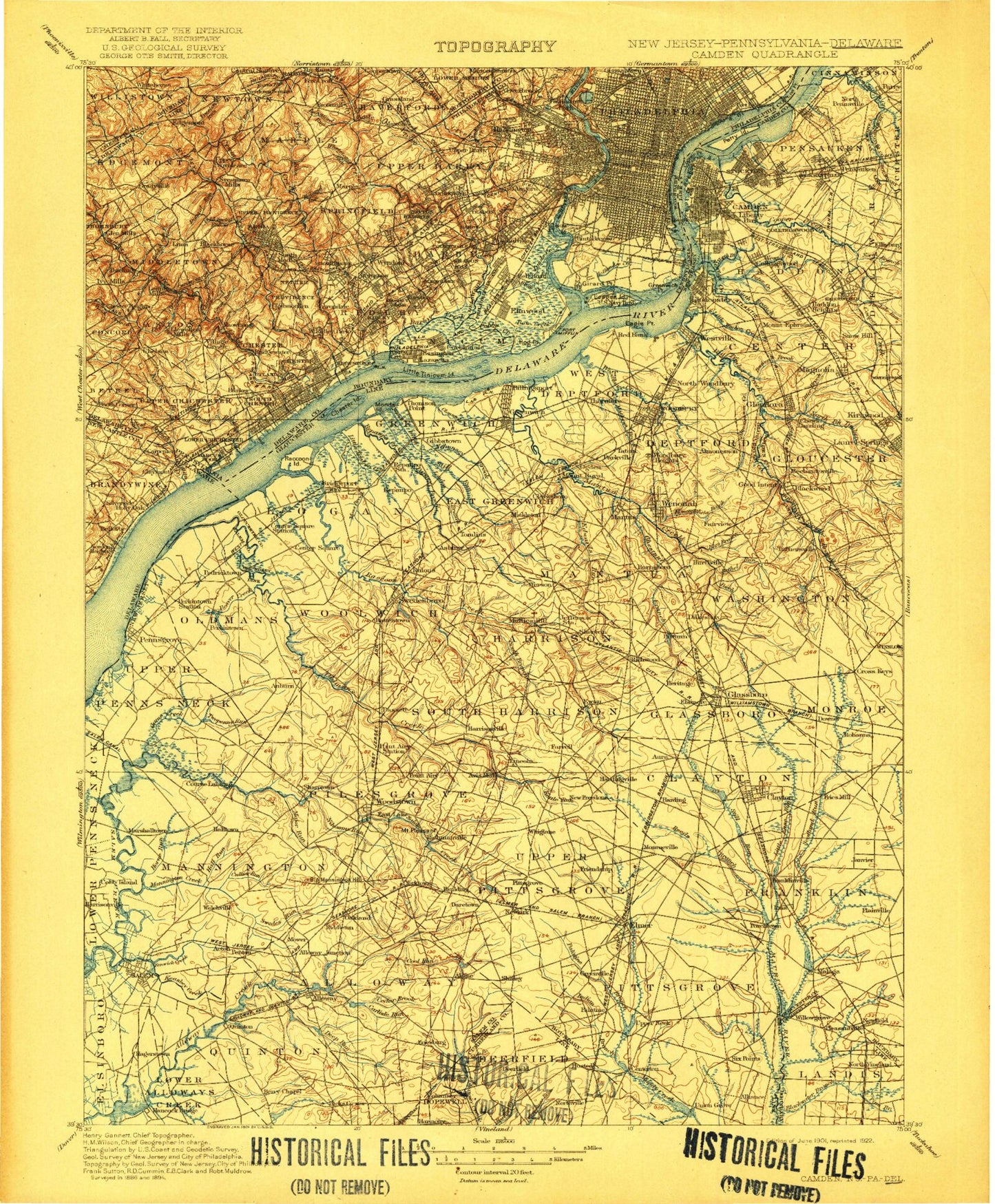 Historic 1901 Camden New Jersey 30'x30' Topo Map Image