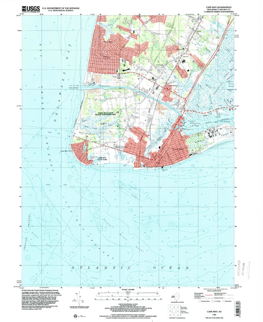 Classic USGS Cape May New Jersey 7.5'x7.5' Topo Map Image