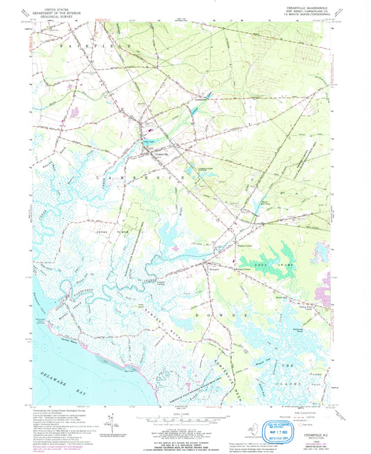 Classic USGS Cedarville New Jersey 7.5'x7.5' Topo Map Image