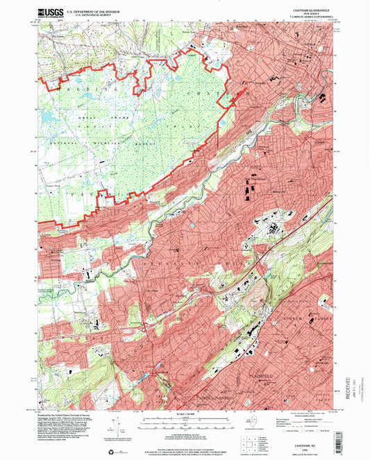 Classic USGS Chatham New Jersey 7.5'x7.5' Topo Map Image