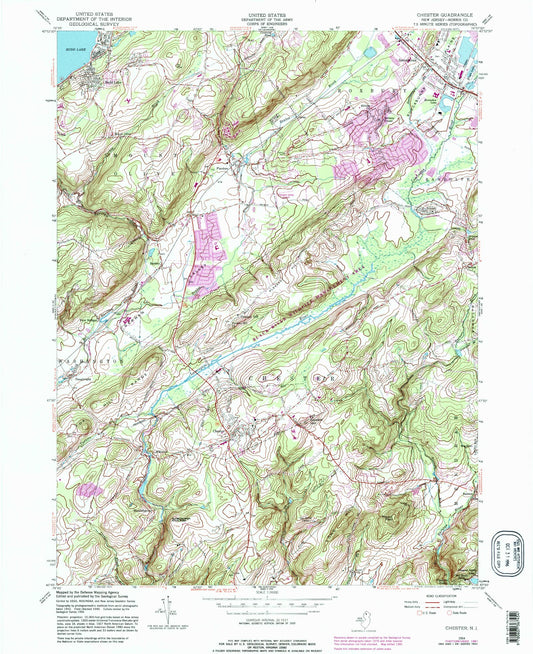 Classic USGS Chester New Jersey 7.5'x7.5' Topo Map Image
