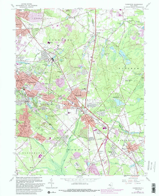 Classic USGS Clementon New Jersey 7.5'x7.5' Topo Map Image