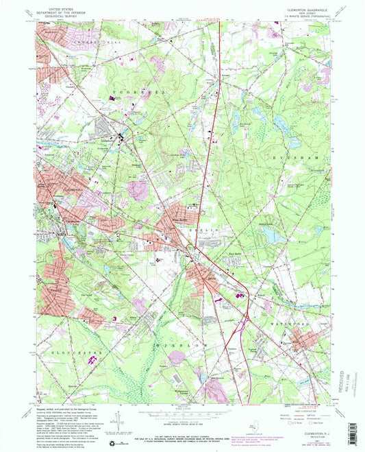 Classic USGS Clementon New Jersey 7.5'x7.5' Topo Map Image