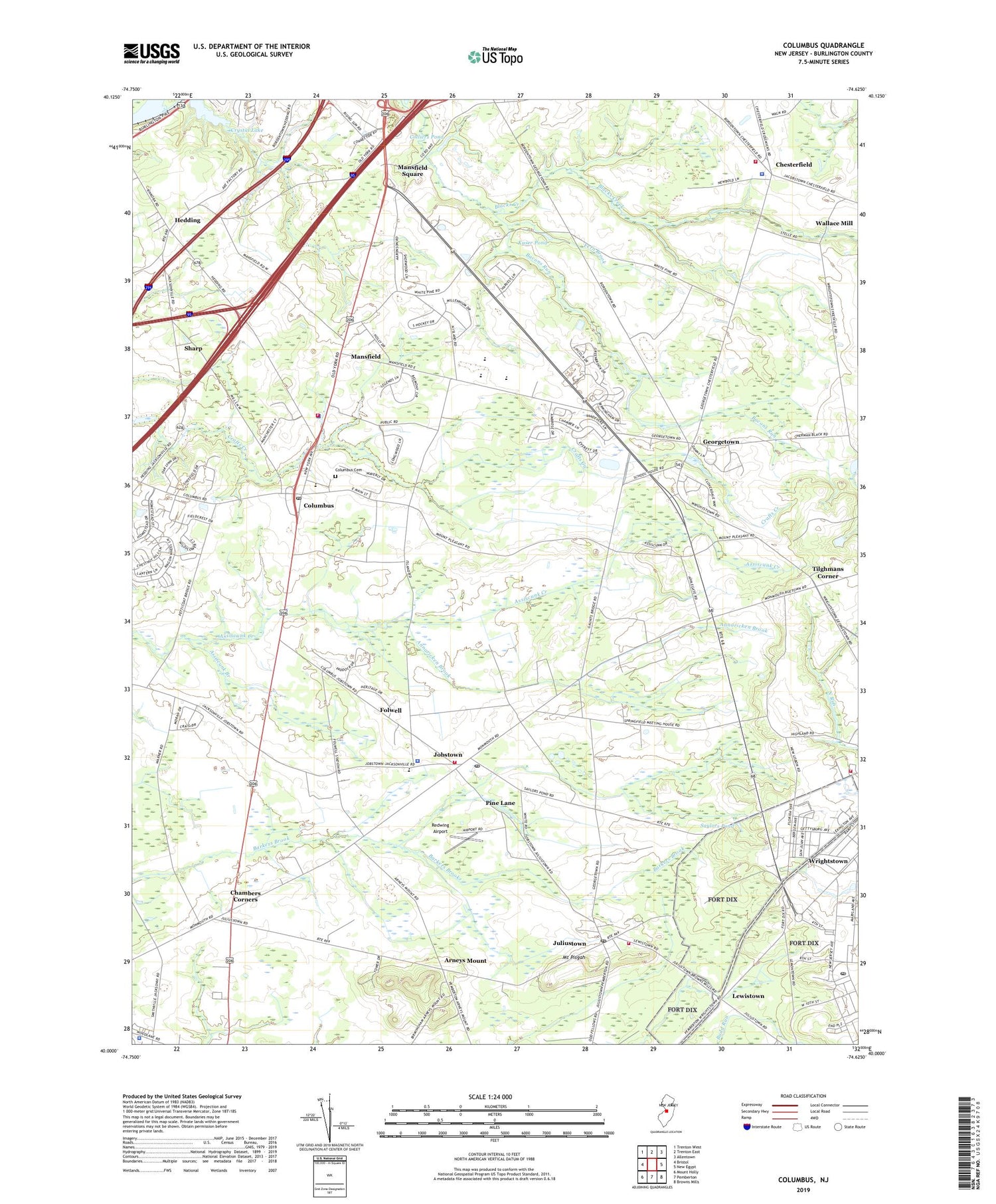 Columbus New Jersey US Topo Map Image