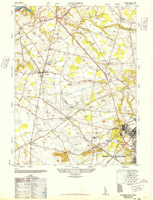 Classic USGS Columbus New Jersey 7.5'x7.5' Topo Map Image