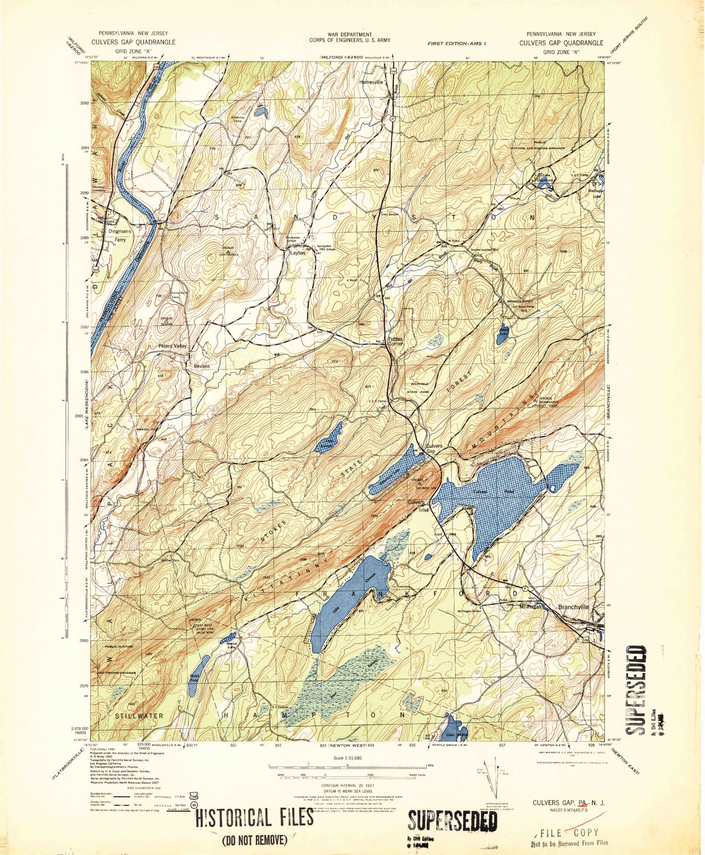 Classic USGS Culvers Gap New Jersey 7.5'x7.5' Topo Map Image