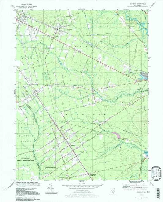 Classic USGS Dorothy New Jersey 7.5'x7.5' Topo Map Image