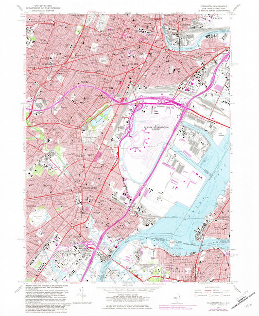 Classic USGS Elizabeth New Jersey 7.5'x7.5' Topo Map Image