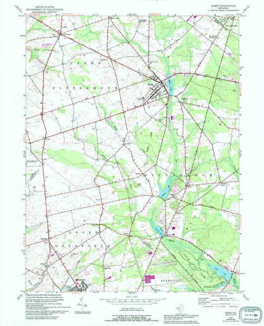 Classic USGS Elmer New Jersey 7.5'x7.5' Topo Map Image