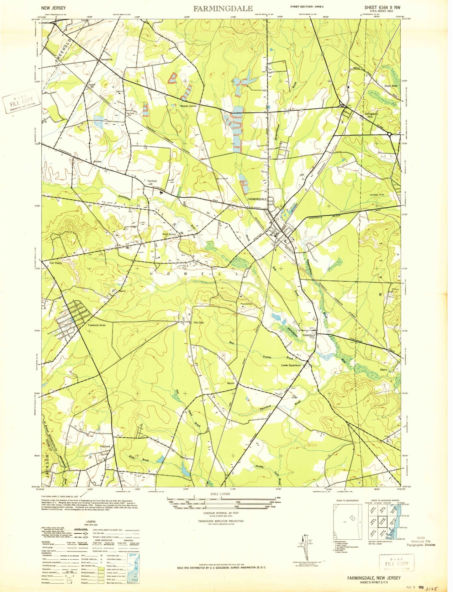 Classic USGS Farmingdale New Jersey 7.5'x7.5' Topo Map Image