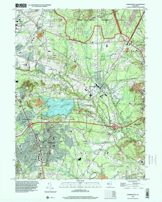 Classic USGS Farmingdale New Jersey 7.5'x7.5' Topo Map Image