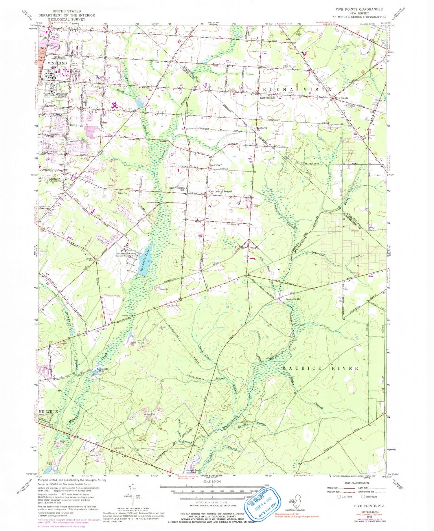 Classic USGS Five Points New Jersey 7.5'x7.5' Topo Map Image