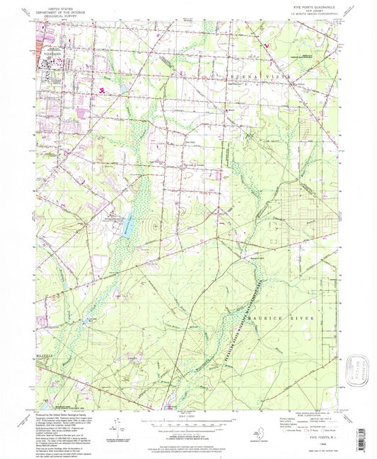 Classic USGS Five Points New Jersey 7.5'x7.5' Topo Map Image