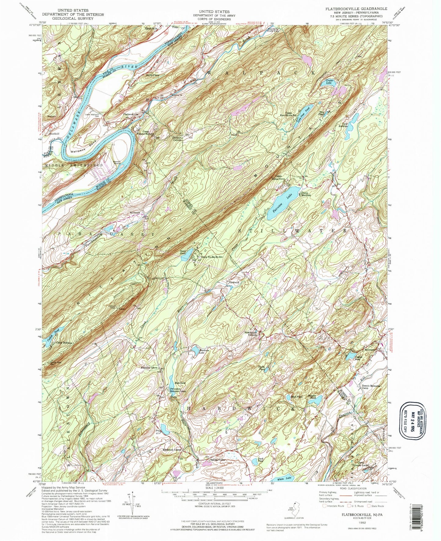 Classic USGS Flatbrookville New Jersey 7.5'x7.5' Topo Map Image