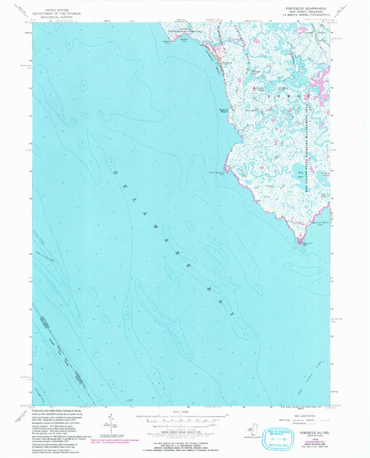 Classic USGS Fortescue New Jersey 7.5'x7.5' Topo Map Image