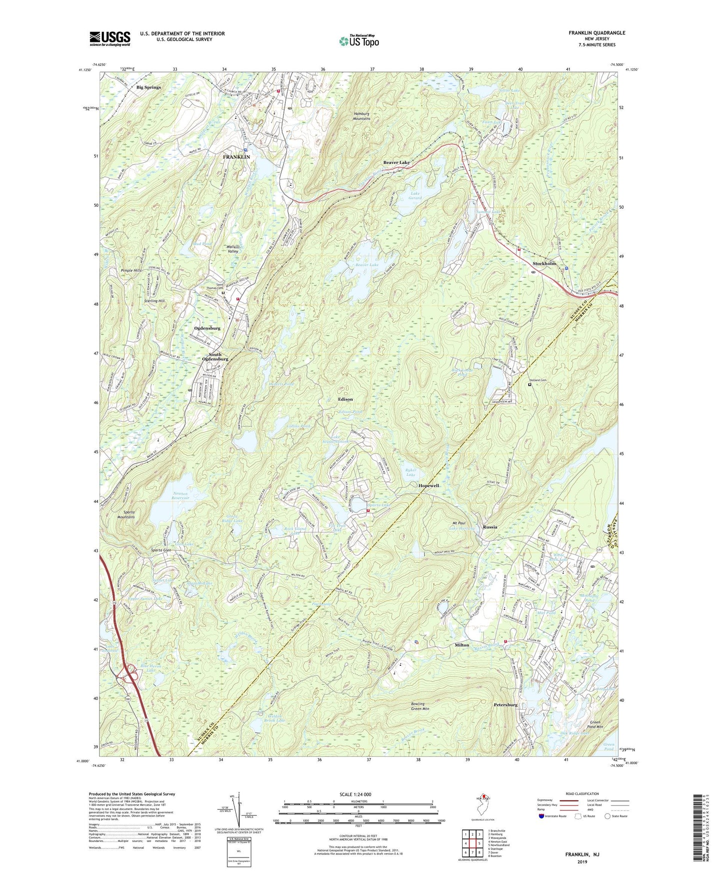 Franklin New Jersey US Topo Map Image