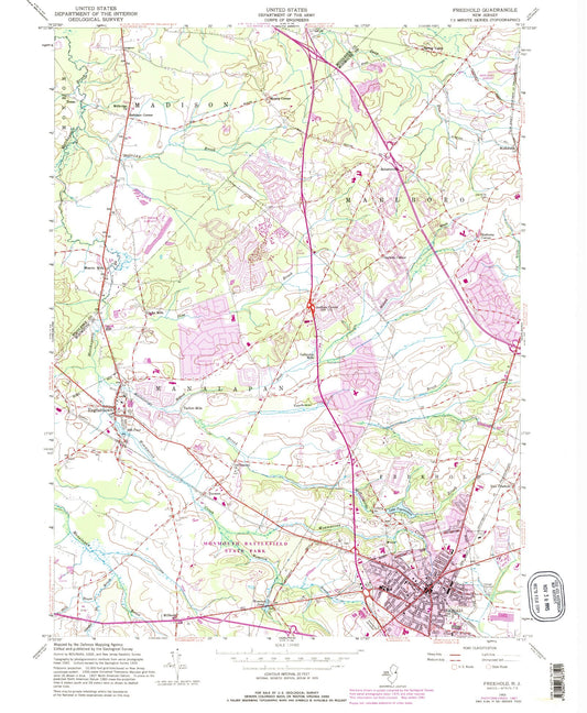 Classic USGS Freehold New Jersey 7.5'x7.5' Topo Map Image