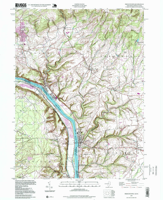 Classic USGS Frenchtown New Jersey 7.5'x7.5' Topo Map Image