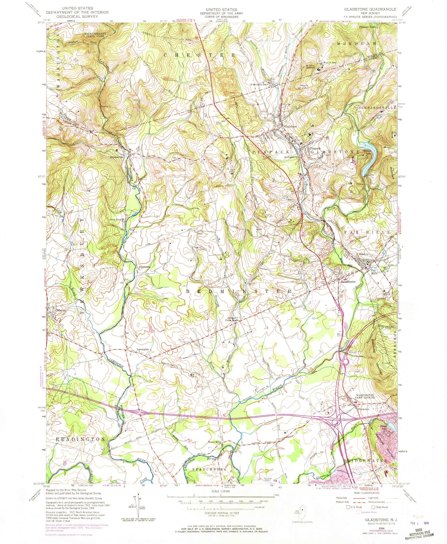 Classic USGS Gladstone New Jersey 7.5'x7.5' Topo Map Image