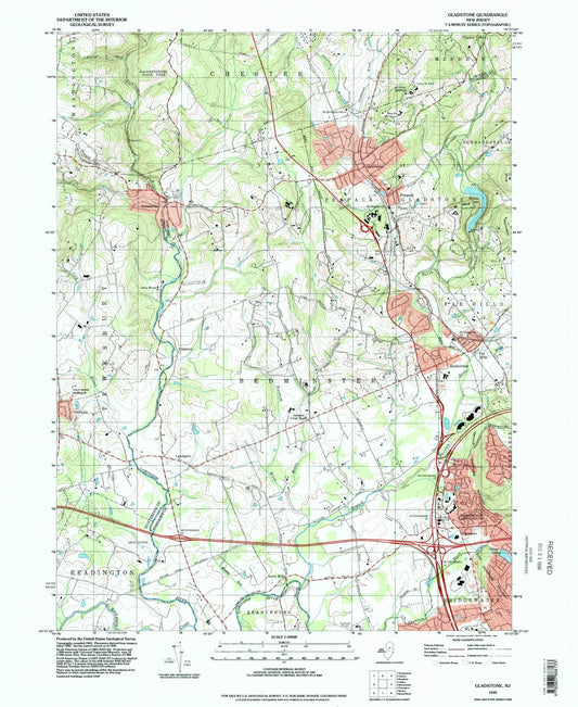 Classic USGS Gladstone New Jersey 7.5'x7.5' Topo Map Image