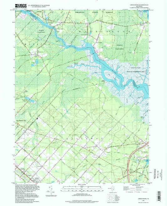 Classic USGS Green Bank New Jersey 7.5'x7.5' Topo Map Image