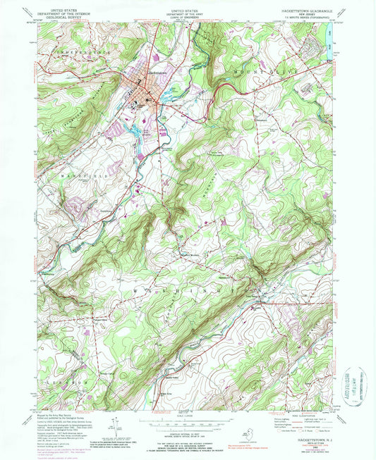 Classic USGS Hackettstown New Jersey 7.5'x7.5' Topo Map Image