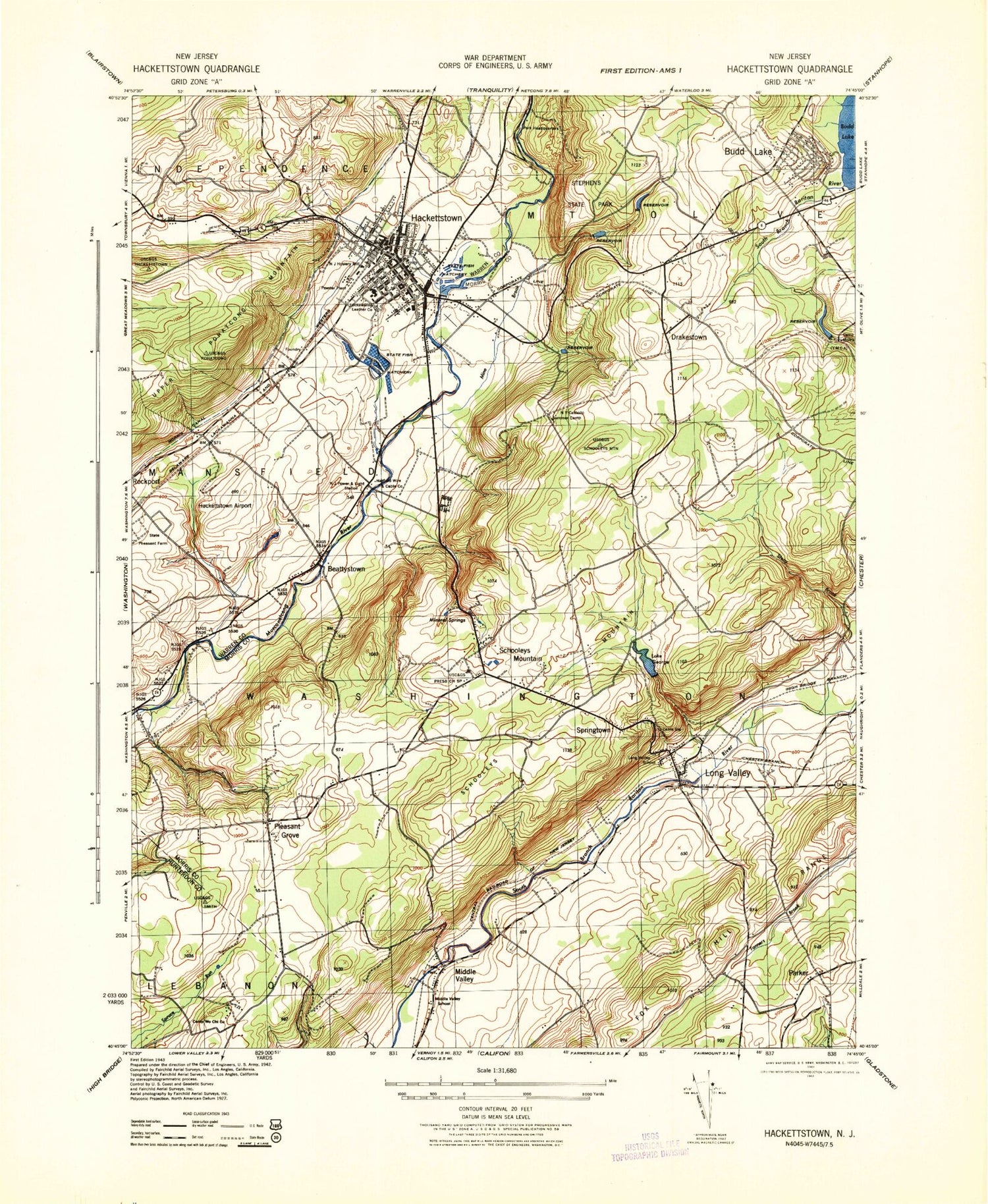 Classic USGS Hackettstown New Jersey 7.5'x7.5' Topo Map Image