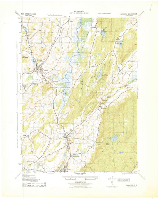 Classic USGS Hamburg New Jersey 7.5'x7.5' Topo Map Image