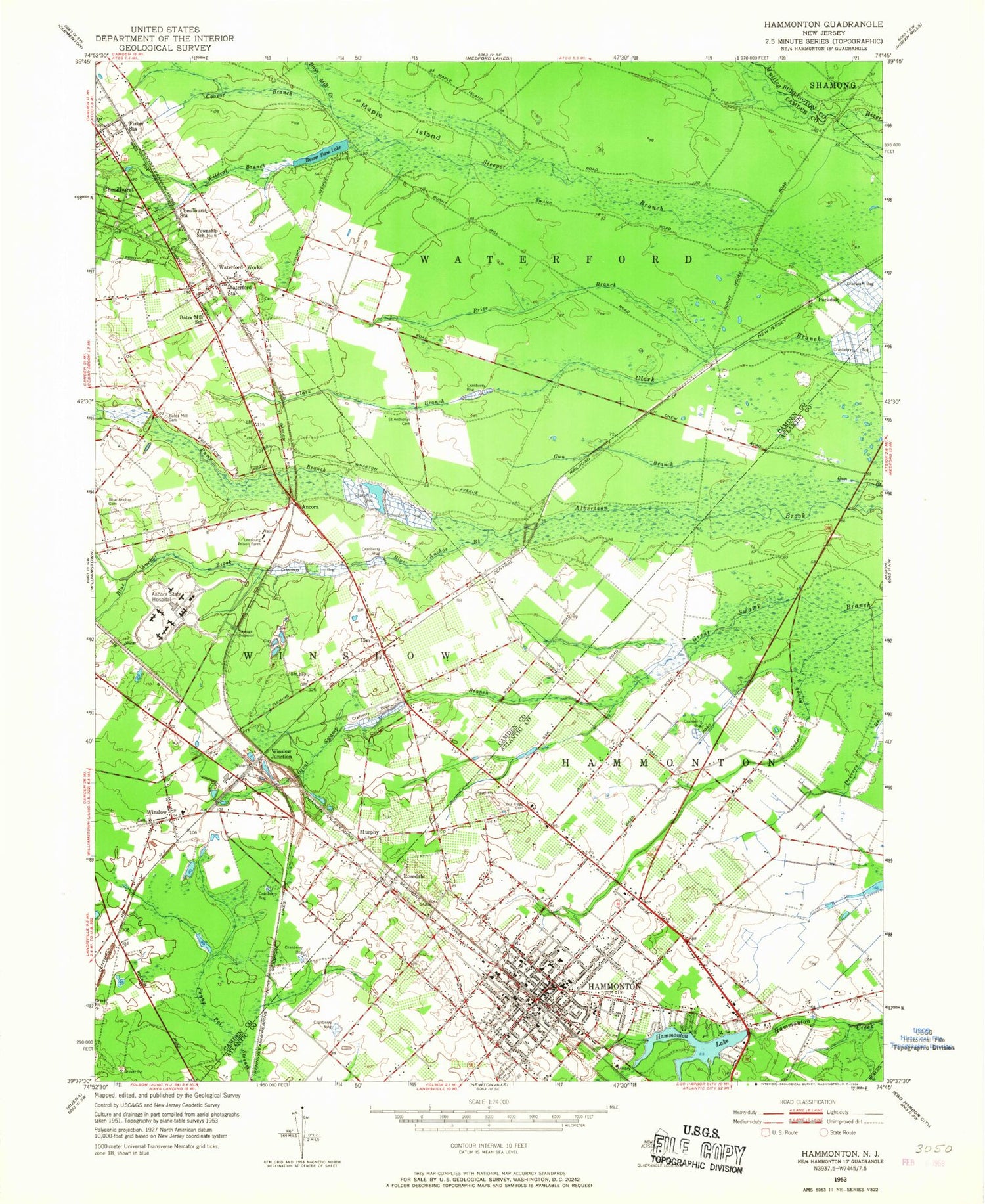 Classic USGS Hammonton New Jersey 7.5'x7.5' Topo Map Image