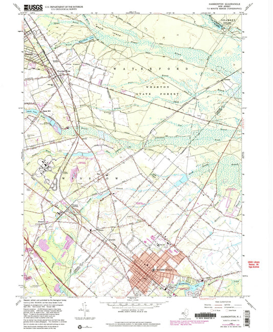 Classic USGS Hammonton New Jersey 7.5'x7.5' Topo Map Image