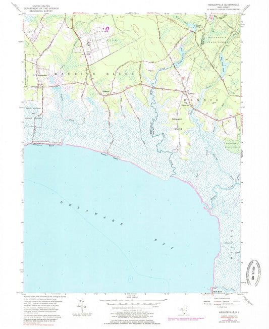 Classic USGS Heislerville New Jersey 7.5'x7.5' Topo Map Image