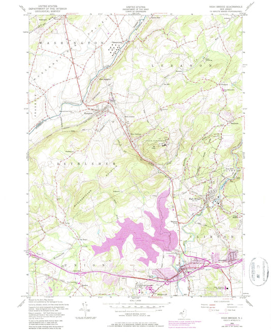 Classic USGS High Bridge New Jersey 7.5'x7.5' Topo Map Image