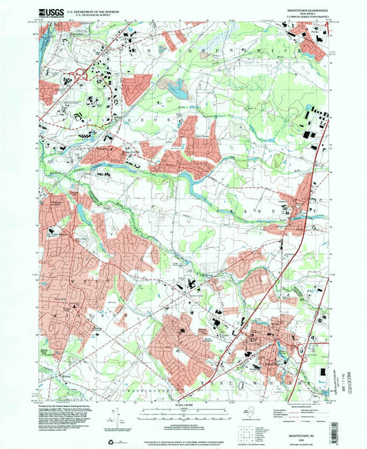 Classic USGS Hightstown New Jersey 7.5'x7.5' Topo Map Image