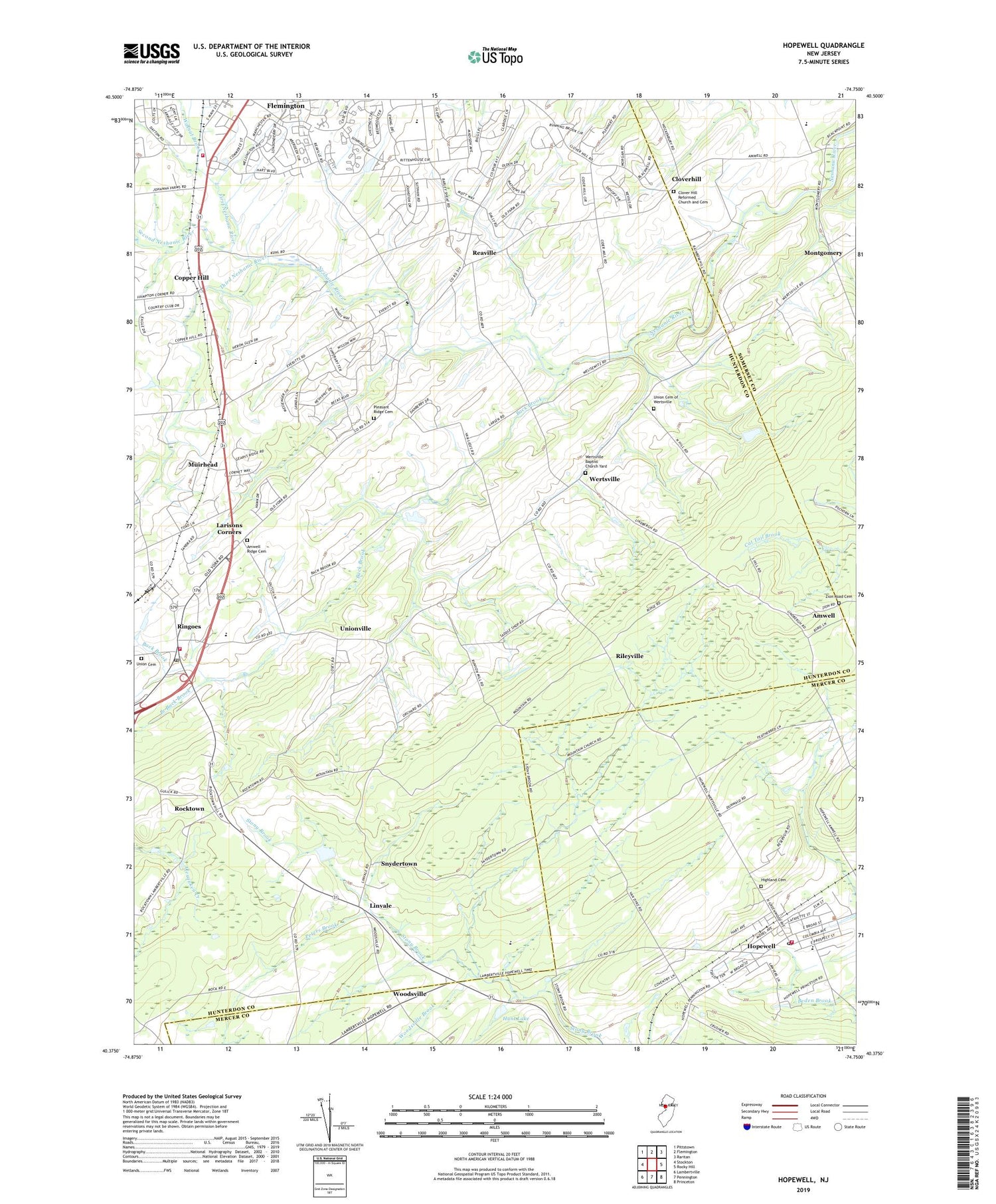 Hopewell New Jersey US Topo Map Image