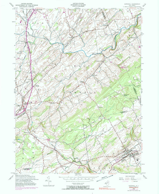 Classic USGS Hopewell New Jersey 7.5'x7.5' Topo Map Image