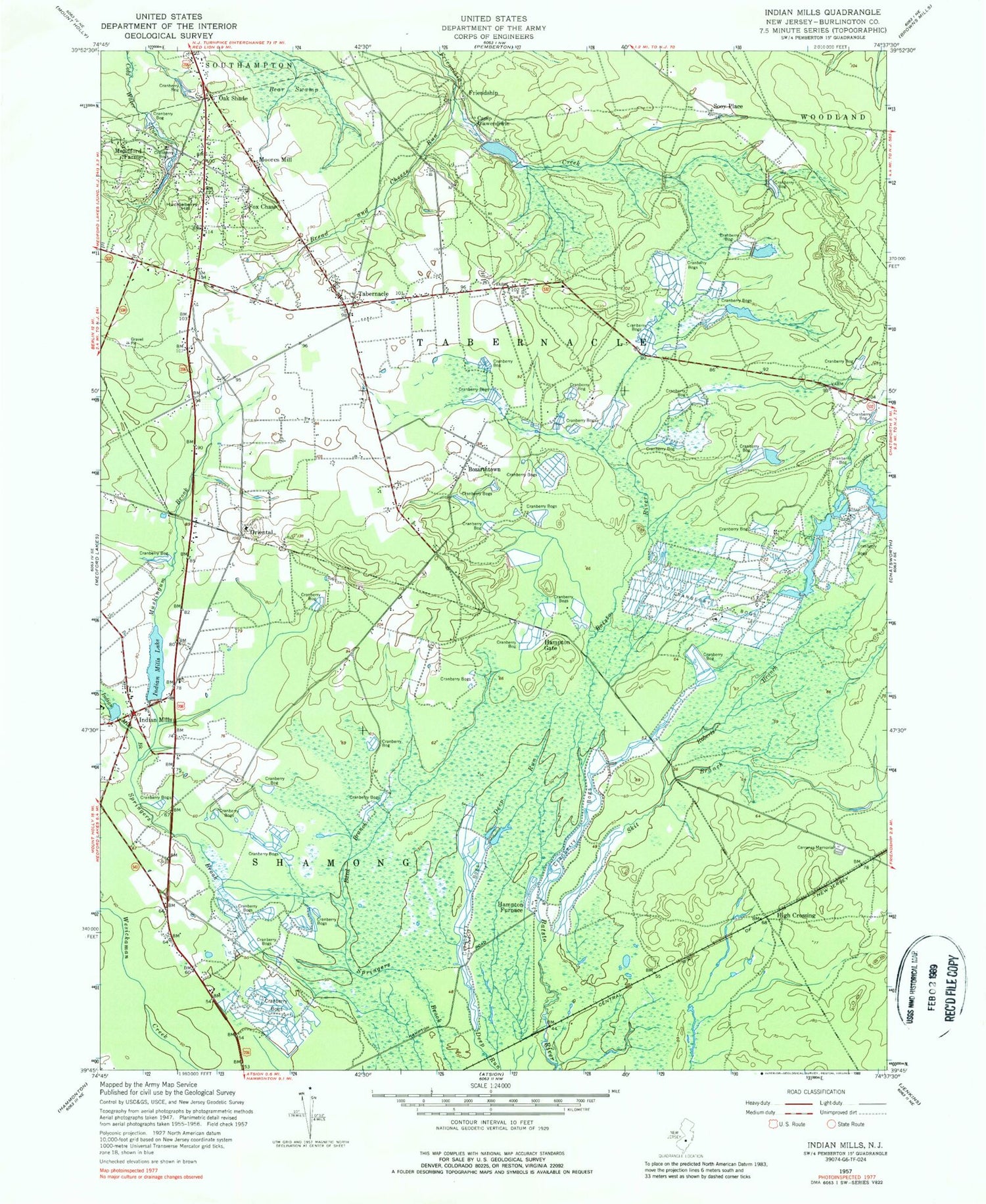 Classic USGS Indian Mills New Jersey 7.5'x7.5' Topo Map Image
