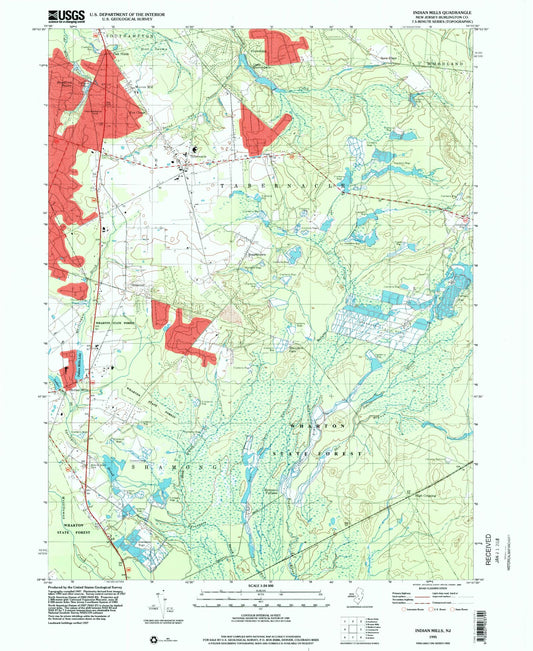 Classic USGS Indian Mills New Jersey 7.5'x7.5' Topo Map Image