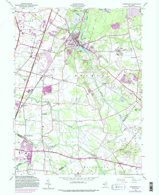 Classic USGS Jamesburg New Jersey 7.5'x7.5' Topo Map Image