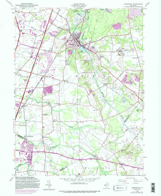 Classic USGS Jamesburg New Jersey 7.5'x7.5' Topo Map Image