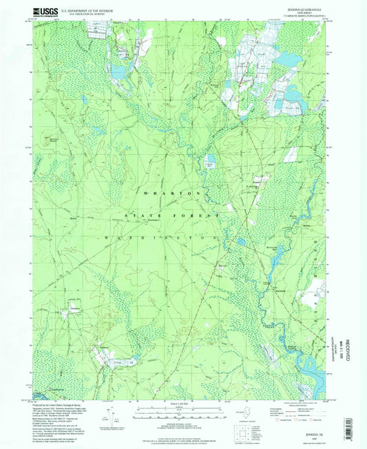Classic USGS Jenkins New Jersey 7.5'x7.5' Topo Map Image