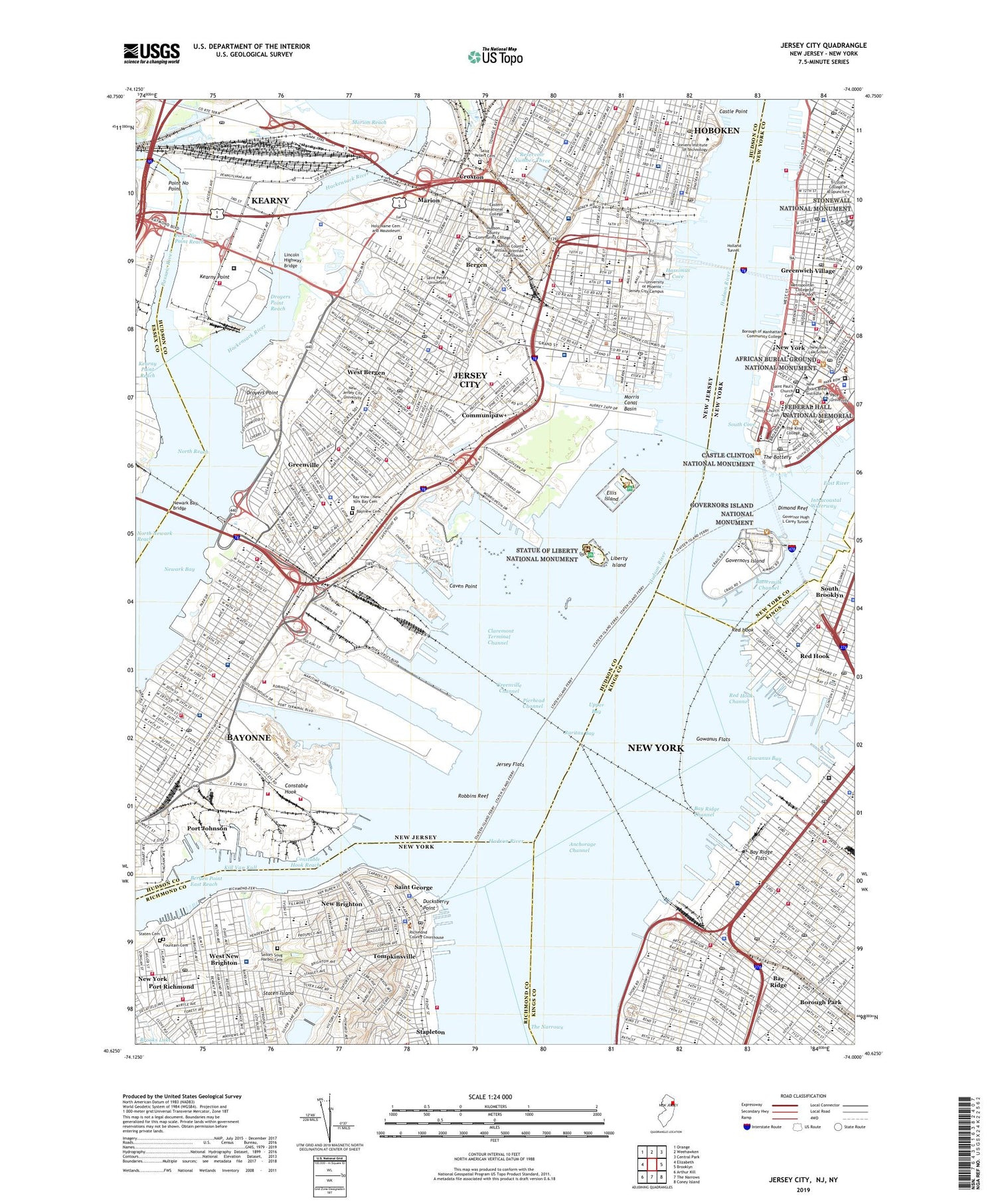 Jersey City New Jersey US Topo Map Image
