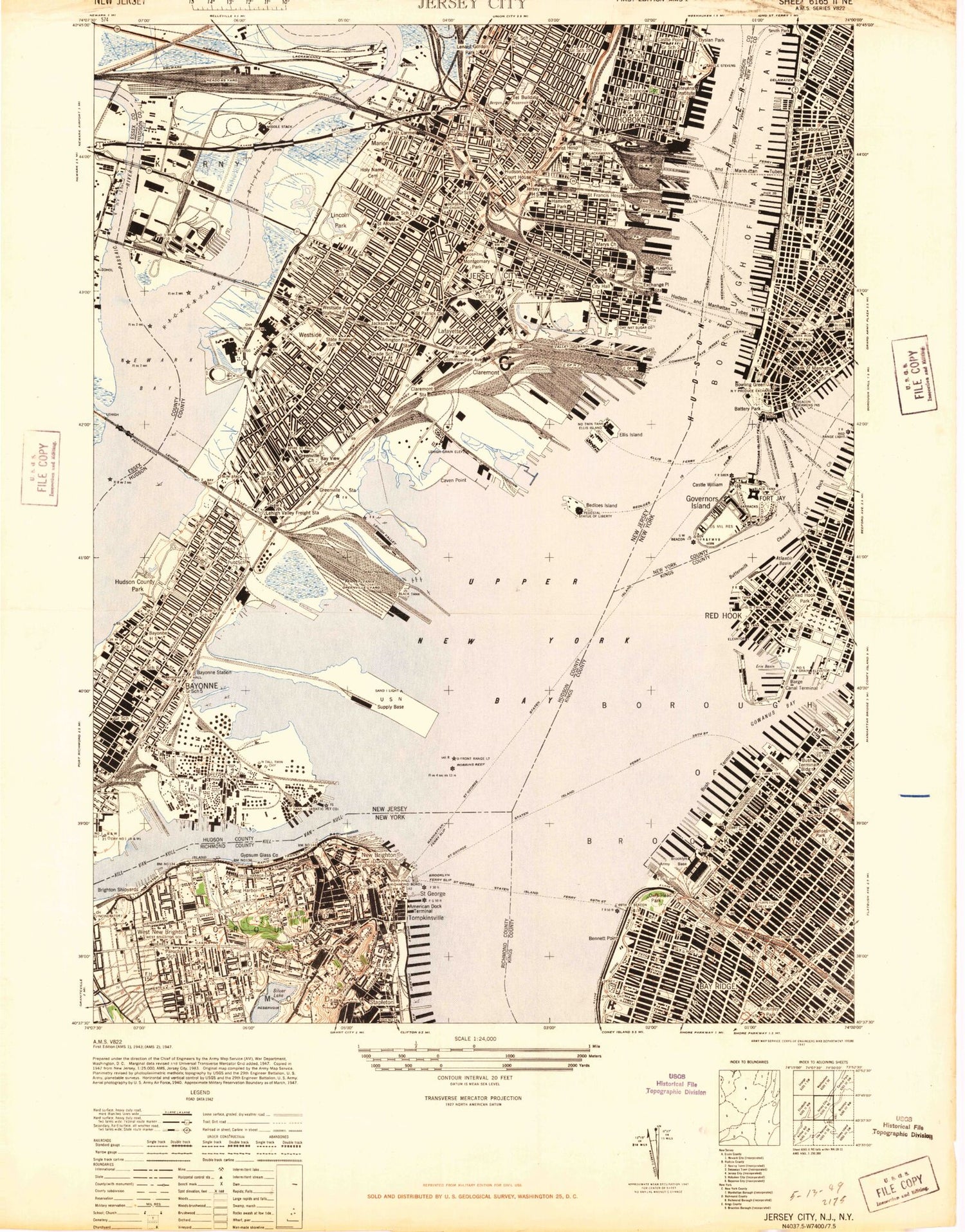 Classic USGS Jersey City New Jersey 7.5'x7.5' Topo Map Image