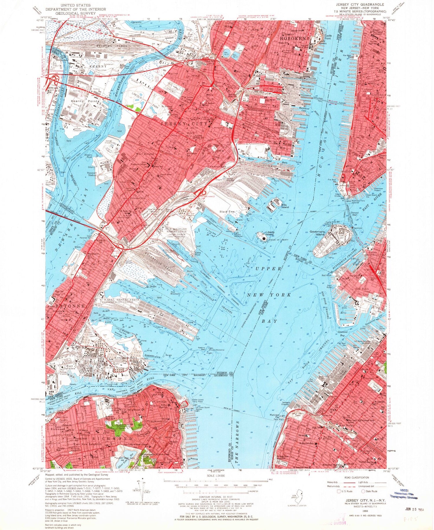 Classic USGS Jersey City New Jersey 7.5'x7.5' Topo Map Image