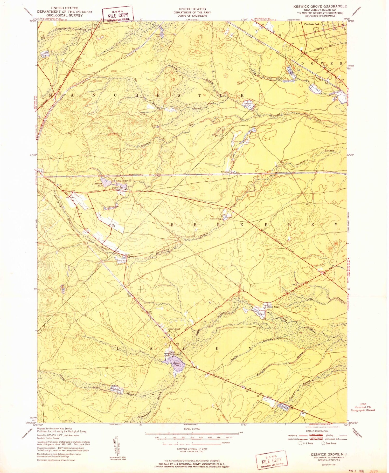 Classic USGS Keswick Grove New Jersey 7.5'x7.5' Topo Map Image