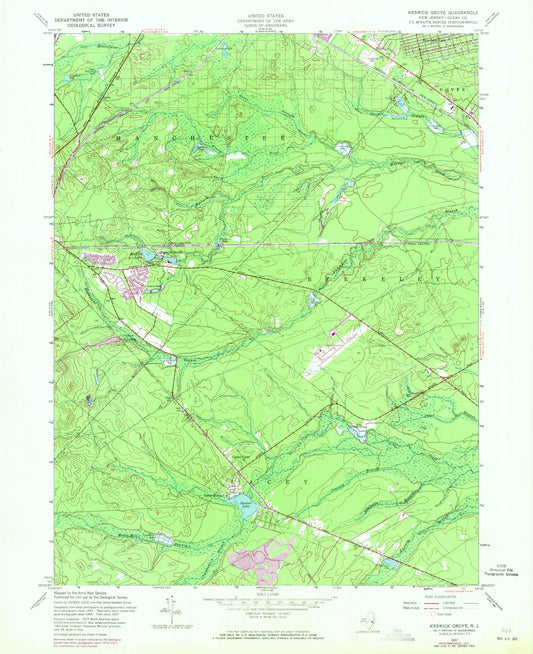 Classic USGS Keswick Grove New Jersey 7.5'x7.5' Topo Map Image