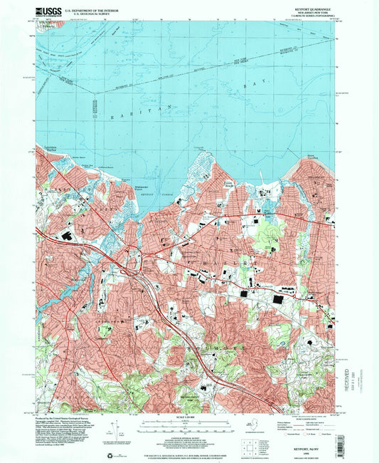 Classic USGS Keyport New Jersey 7.5'x7.5' Topo Map Image