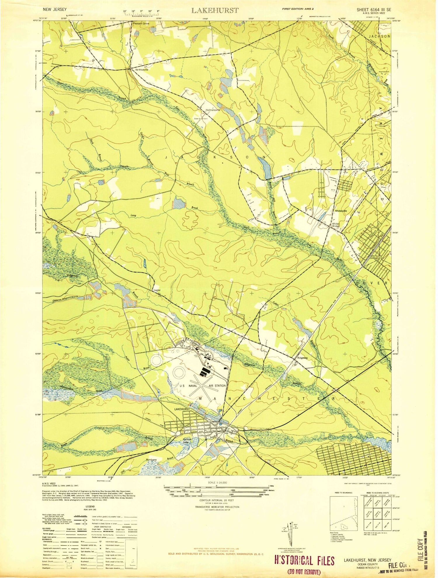 Classic USGS Lakehurst New Jersey 7.5'x7.5' Topo Map Image