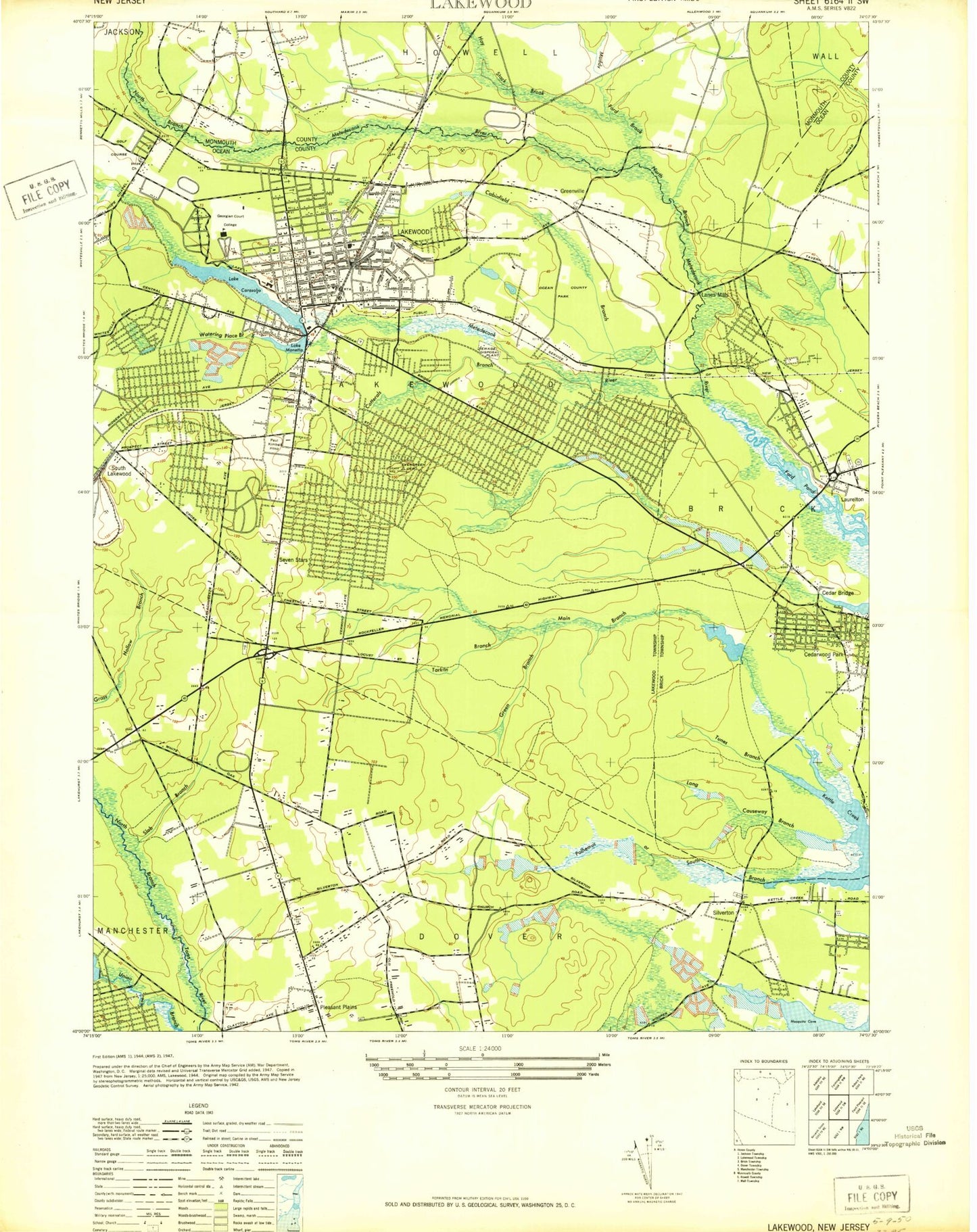 Classic USGS Lakewood New Jersey 7.5'x7.5' Topo Map Image